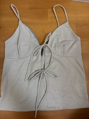 NWT Sincerely Jules Medium Shimmery Silver Double Tie-Front Cami Top